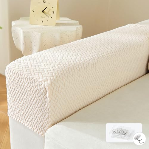 Fansu Funda Sofa 1 Par de Protector de Reposabrazos Jacquard Antimanchas Elástica para Sofá Silla (Beige)