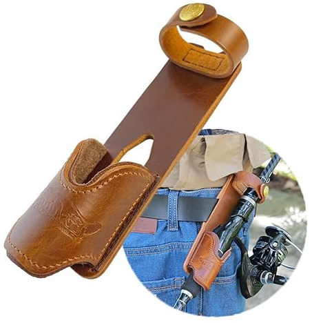 Giiiiump Leder-Angelrutenholster, Angelruten-Holster für Gürtel (Angelnetze-Gürtelhalter)