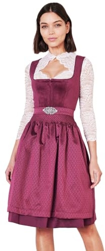Krüger Dirndl Alisha 60cm Länge Knielang | Eleganten Samt-Dirndl mit gemusterter Dirndlschürze | Damen (DE/NL/SE/PL, Numerisch, 36, Regular, Regular, Beere)