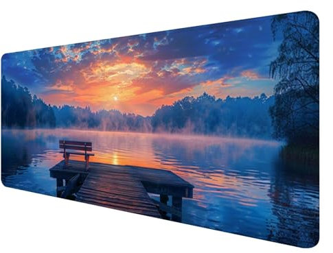 Mauspad XXL, 800x300mm Gaming Mauspad Seebrücke, XXL Mousepad Groß mit rutschfeste Gummibasis, Mauspad See Wasserdicht & rutschfest, Großer Erweiterter Schreibtischunterlage für Home Office Dekor V-1