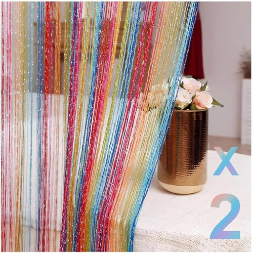 2 cortinas de hilos de 100 x 200 cm, cortina de hilos para protección contra insectos, cortina para puerta de puerta, cortina de perlas, cortina para puerta de terraza, protección contra moscas, para