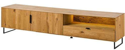 MASSIVMOEBEL24.DE Lowboard Wildeiche 220x43x51 Natur geölt Lindau - Verschiedene Ausführungen, Farbe:Natur geölt, Größe:220x43x51 cm (BxTxH), Ausführung:Holztür