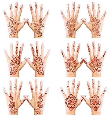 Henna Temporary Tattoo Stickers, Brown Henna Tattoo Stickers kit,Waterproof Red Ink Henna hands Tattoo,for Women Party Decorations