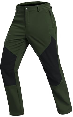 Djtnzdm Thermohose Herren Winter Hose Gefüttert Softshellhose Camping Warm Motorradhose Wanderhose Wasserdicht Snowboardhose mit Reißverschlusstasche XL Grün