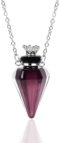 Biiange Perfume Bottle Necklace Diamond Shape, Purple Perfume Bottle Necklace, Essential Oil Diffuser Necklaces, for Womens Vial Jewelry Unique Gift (Purple Cone)