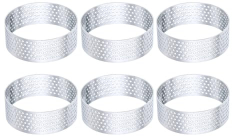 QUARKZMAN 6Pcs Anneaux à Tarte en Acier Inoxydable 2.8 Cercle de Métal Perforé pour la Pâtisserie Dessert Mousse Gâteau Rond Anneau Antiadhésif pour Cuisine Maison Outil de Fabrication