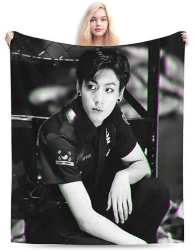 QapLWczK Jungkook Jeon Jung Kook Weiche und bequeme warme Fleece-Überwurfdecken, Yoga-Decken, Stranddecke, Picknickdecke, Geschenk für Schlafsaal, Büro, Dekoration, Sofa, Bett, Camping, Reisen, alle