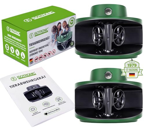 ISOTRONIC Ultraschall Mäuseabwehr zum Mäuse, Ratten, Kakerlaken & Waschbären vertreiben – Schädlingsvertreiber für Haus, Keller & Garten – Mäuseschreck ohne Gift – 40m² Wirkungsbereich (2 Stück)