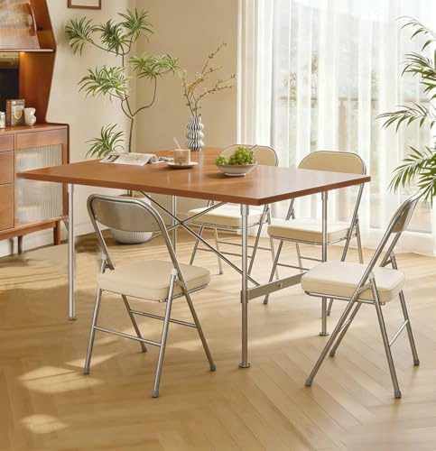 Chleby 4Pcs Comoda sedia pieghevole da cucina sedie pieghevoli in pelle sedia per visitatori con cuscino spesso sedie da pranzo pieghevoli per cucina, interni, esterni, sala conferenze Beige
