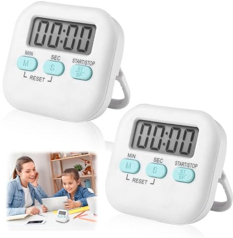 2PCS Digital Kitchen Timer with Loud 96dB Alarm,Magnetic Countdown Stopwatch with Large LCD Display,Back Stand & Hanging Hole,Ideal for Cooking,Kids,Teacher,Gym,Bathroom (White)