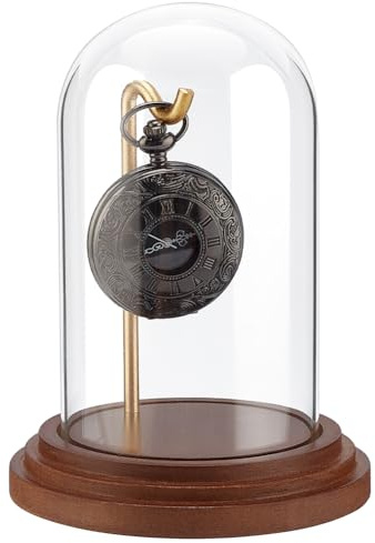 PH PandaHall Pocket Watch Glass Display Dome with Hook 5.7x4 Watch Display Jar Decorative Watch Case with Base Plants Dome Showcase for Father's Day Pocket Watches Medals Collectibles Ornament