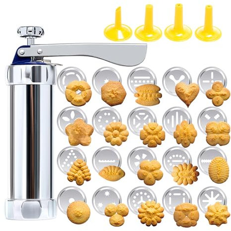 Cookie Maker Machine Cookie Shooter Icing Gun with 20 Cookie Discs and 4 Icing Nozzles for DIY Christmas Cookie Maker and Decorating Cookies