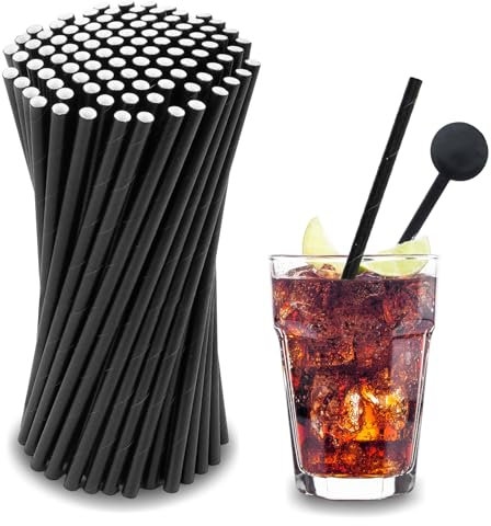 Confezione da 100 Cannucce di Carta, Cannucce di Cartone (Diametro 6 mm 19,7 cm), Cannucce usa e Getta, Adatte per Cocktail, Caffè e Feste, Long Drink (Nero)
