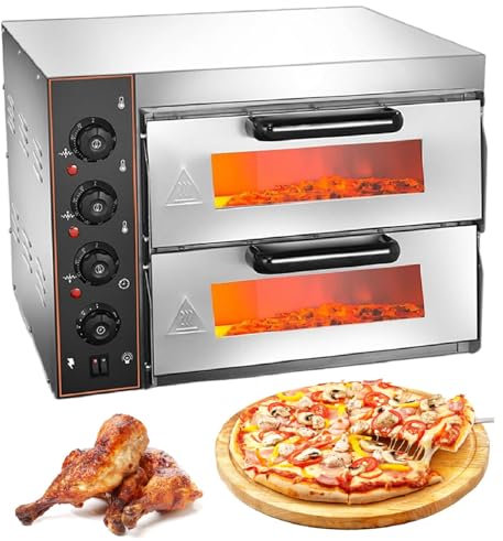 Four à Pizza Commercial Double Four, Four à Pizza éLectrique De Comptoir En Acier Inoxydable Pour Pizza Et Collations, Pour Restaurant, Maison, Pizza, Bretzels, RôTis, Yakitori,220V