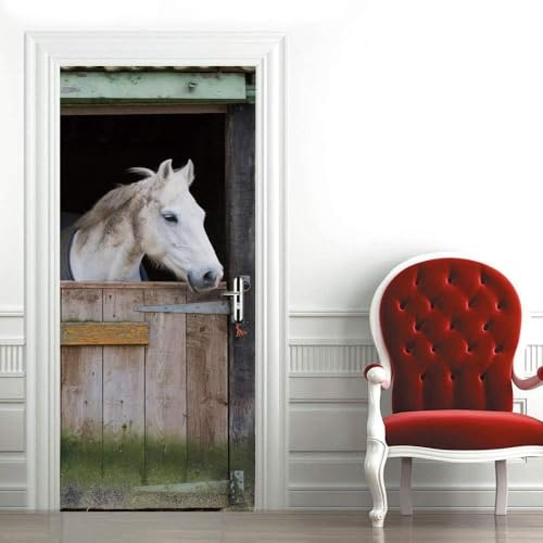Türbekleben Pferd Türtapete, Selbstklebend TürPoster Pferd Türbilder, 3D Fototapete Türfolie Poster Tapete Türaufkleber Tür Tapeten 90 x 210 cm q4458
