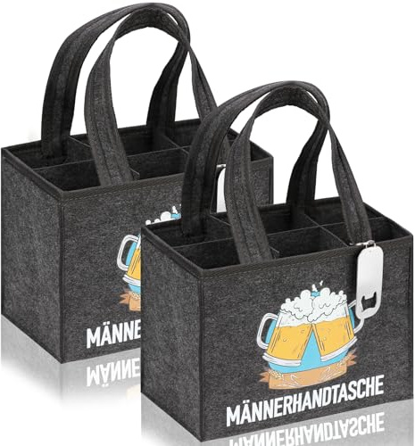 jiawaggag Männerhandtasche Bier Filz Groß mit Flaschenöffner Männerhandtasche Bier Geschenk für 6 Bierflaschen Schwarz Herrenhandtasche für Männer