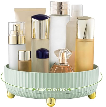 Bekeify Make Up Organizer per Cosmetici Organizer Trucchi Porta Cosmetici Multifunzionale con Rotazione a 360° Profumi Portatrucchi Organizzatore per Toeletta, Bagno e Camera da Letto, Verde Chiaro