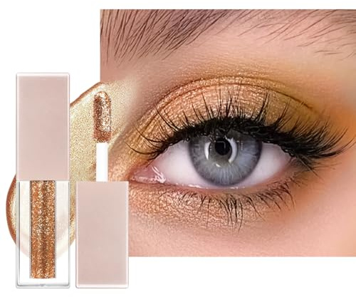Diamond Shimmer Eyeshadow, Quick-Dry & Long Lasting Liquid Eye Shadow with Applicator, Highly Pigmented Liquid Eyeliner Pen with Fine Sparkle for Eye Make Up (Bronze Gold)