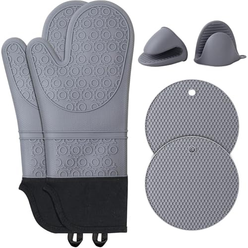 Set di guanti da forno in silicone isolati: 450 °F resistenti al calore, antiscivolo, per cuocere, grigliare e cucinare, accessori da cucina