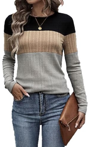 EIRUKON Jersey Mujer Cuello Redondo Jerséis para Mujer Casual Camisetas Manga Larga Otoño Invierno Ligero Suéter Basica Pullover Tops S-XXL