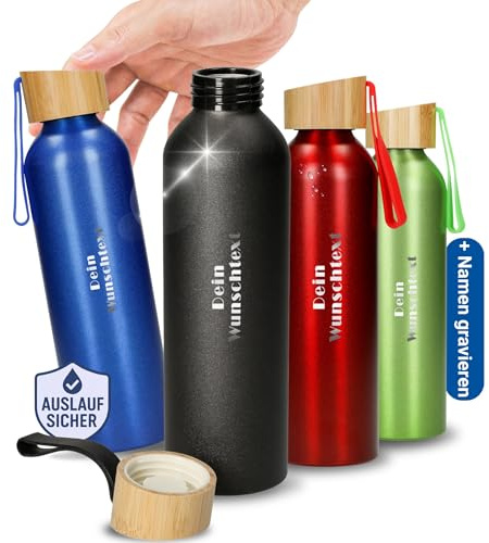 Personalisierte Trinkflasche auslaufsicher 600ml - Flasche mit Silikonstrap | kohlensäuregeeignet, Sport, Schule, Arbeit, Outdoor, Fitness, langlebig, praktisch