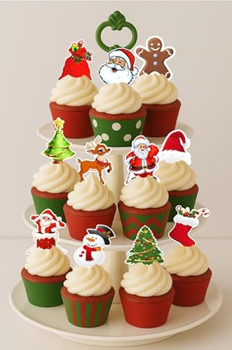 30 x PRE CUT CHRISTMAS STAND UP EDIBLE WAFER CARD RICE PAPER CUPCAKE TOPPERS DECORATIONS