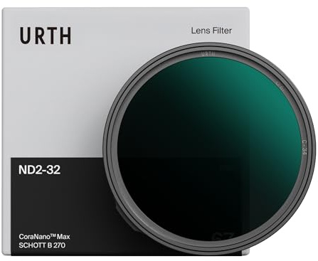Urth Filtre ND Variable ND2-32 49 mm (Pro) | 34 couches de nano-revêtement, 1 à 5 diaphragmes, excellente fidélité des couleurs, verre optique HD