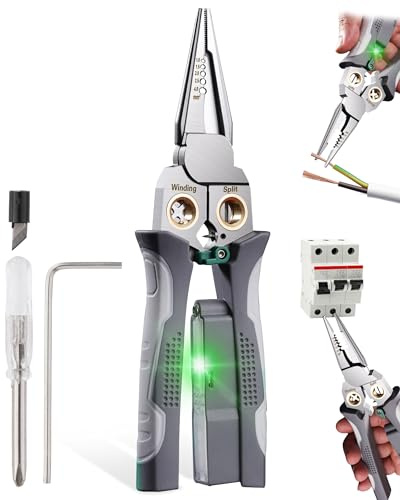 FAITIO 8 In 1 Wire Stripper, Wire Stripping Tool with Voltage Tester, Cable Cutters with Plier, Twister, Crimper, Splitting, Wire Stripper Tool for 10-18 AWG for Electrician Work GRAY