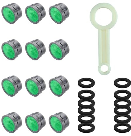 Haiba Faucet Aerators, Water Flow Restrictor Replacement Parts Insert Aerator for Bathroom or Kitchen, Universal Tap Aerators with Plastic Faucet Wrench Tool, 12 PCS