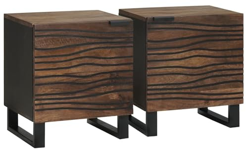 Lot de 2 tables de chevet en bois de noyer massif avec deux grands tiroirs et construction en métal robuste, 40 x 33,5 x 46 cm, aspect bois naturel pour un rangement élégant