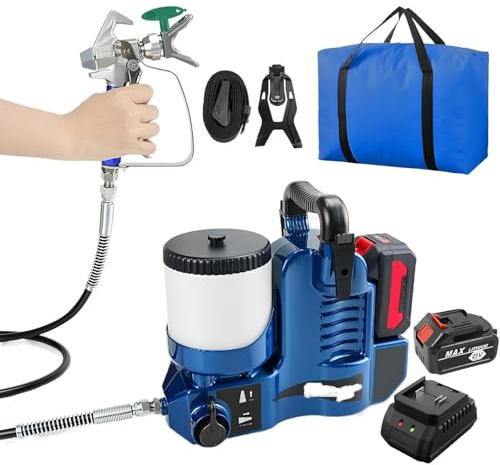 GerCxxly Spruzzatori Airless da 1,2L,Verniciatrice a spruzzo ad Alta Pressione Senza Fili,con Batteria al Litio da 21V,1,1L/min,6 velocità Regolabili per Vernici al Lattice e lacche 500W