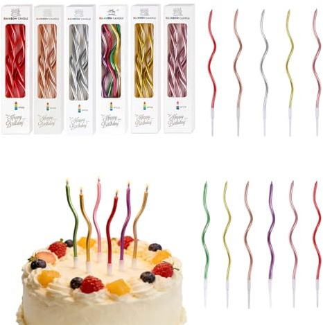 Metallico Candeline, 36 Pz Punto Torta Compleanno Ondulate Sottile Candele con Supporti, Candele Compleanno Candeline Torta Decorazioni per Feste, Accessori per Feste