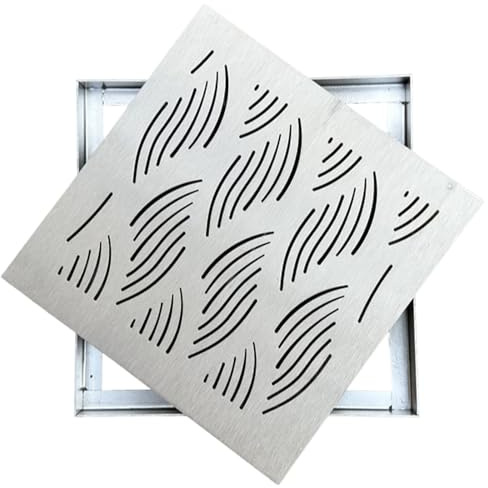 Rejilla Desague de Canal Cuadrado con Base, Tapa de Registro de Acero Inoxidable, Construcción Sólida para Patio, Jardín(35x35x3cm/14x14x1in)