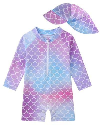 JiAmy Traje de baño para niños pequeños niñas bebé ropa UV niños protección traje de baño de una pieza traje de baño ropa de protección con sombrero para el sol