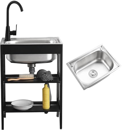 Lavandino for lavanderia a vasca singola indipendente -Profondità 18 cm Vasca for lavanderia in acciaio inossidabile 304 a pavimento, staffa in alluminio(38 * 32 * 18cm)