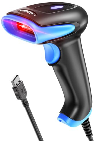 Eyoyo 2D Barcode Scanner, Lector de Códigos de Barras QR con Exploración de Pantalla, Portátil Escáner de Códigos de Barras Cableado con Cable USB para Supermercados Farmacias Bibliotecas(Azul)