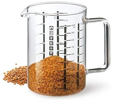 Simax Taza medidora de vidrio: tazas medidoras de vidrio de 16 onzas, taza medidora de litros, onzas y ml para líquido, tazas medidoras métricas de vidrio de borosilicato en gramos, mide harina y