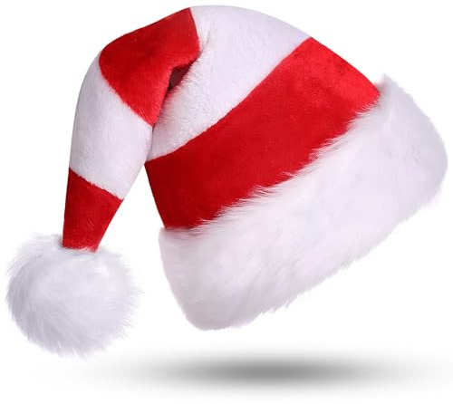 CITÉTOILE Weihnachtsmütze Nikolausmütze Dicker Fellrand aus Plüsch Nikolaus Mütze Weihnachtliche Mütze Für Erwachsene Weihnachtsfeier Weihnachtsmarkt Neuheit Streifen Rot & Weiß