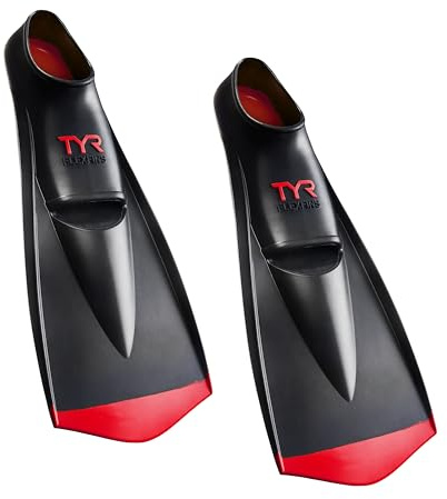 TYR Flexfin 2.0 Rubber Swim Fins - Adult Swimming Gear for Pool Lap Swimming, Training - Blade Fins Promote Proper Movement Through Legs and Feet - 100% Rubber - Color Coded - M, Black