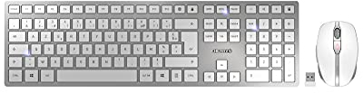 CHERRY DW 9100 SLIM, ensemble clavier et souris sans fil, layout français (AZERTY), connexion Bluetooth et radio, touches silencieuses, rechargeable, blanc-argent