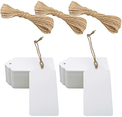 G2PLUS 200 PCS Etichette Regalo,Etichette in Carta Kraft,5x10CM Tags Regalo con Spago in Juta da 30M per Matrimoni,Compleanni,San Valentino e Artigianato