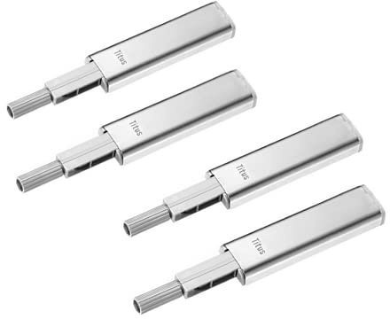 Titus+ PushLatch - Push to Open Door Latch, Push Open System for Cabinet Doors and Drawers (4 Pack) - Modern, Stainless Steel, Unfinished, Surface Mount