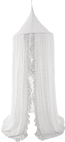 Wonder Space Elegantes Baldachin Mädchen Betthimmel mit Pompons und Moskitonetz für Kinderbett und Babybett – Dekoratives Prinzessin Zelt, Kinderzimmer Hängevorhang und Leseecke, Weiß