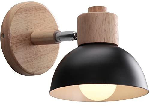 WOTTES Wandlampe Retro Holz E27 Wandbeleuchtung Vintage Innen Wandleuchte Moderne Wandlicht Wandstrahler Industrial Wall Lamp für Wohnzimmer Korridor Treppen Schlafzimmer (1 Stück, Schwarz)