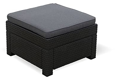Keter Provence Hocker Premium Panama anthrazit mit Kissen anthrazit - extrem Bequemer Outdoor Hocker aus Rattan - Set Erweiterung zu Loungemöbel