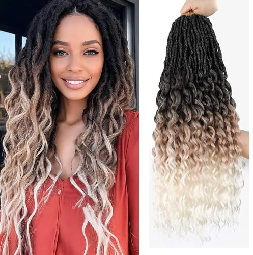 FANWYFYU 24 Inch Goddess Locs Crochet Hair Deep Wave 6Packs New Soft Faux Locs Crochet Braids Pre Looped Hair Extensions for Black Women(1B/27/613)