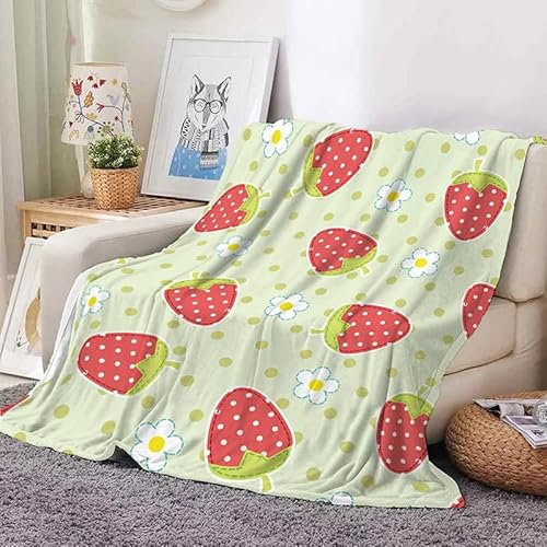 Boceoey Kuscheldecke 150x200 cm Flauschige Wohndecke als Sofa überwurfdecke Tagesdecke, Decken für Sofa Couch Bett, Weiche Warme Fleecedecke für Camping Outdoor Grün Erdbeere