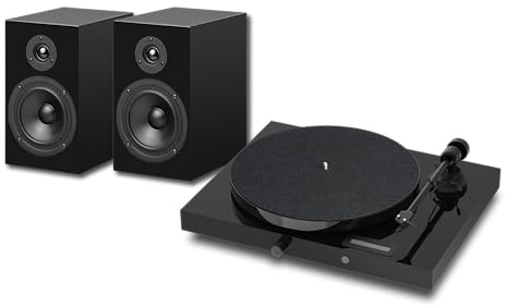 Pro-Ject Juke Box E1 HiFi Set, Audiophiles Plattenspielersystem mit Lautsprechern, BT Streaming, Line Input, Fernbedienung (Schwarz)