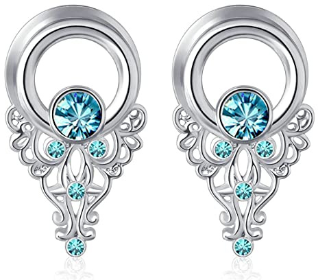 Gualiy 2 STK Tunnel Plug Edelstahl, Flesh Tunnel Plug 6-16mm Blume mit Zirkonia Tunnel Piercing Set
