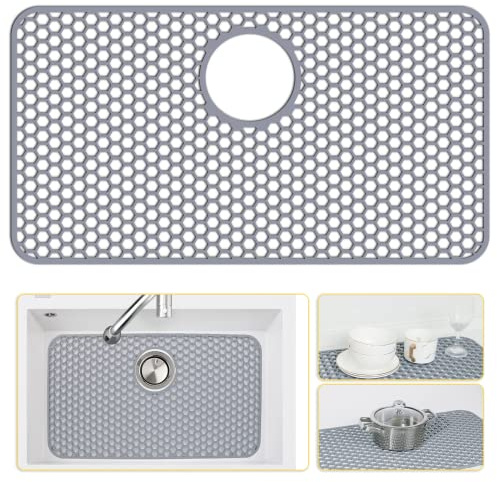 Bestjing Silicone Sink Protectors for Kitchen Sink-26x 14 Rear Drain | Gray, For Kitchen Sink, Non-Slip, Heat Resistant, For Farmhouse Porcelain Stainless Steel